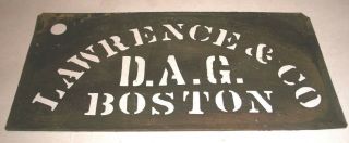 Vintage Brass Wooden Box/crate Stencil,  " Lawrence & Co ",  D.  A.  G.  Boston 3 " X 6 "