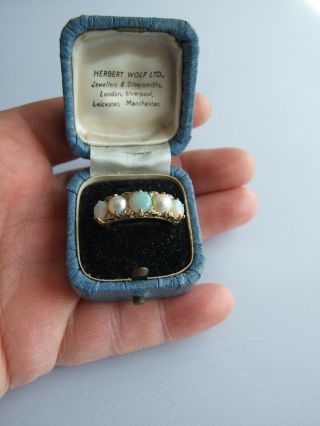 Antique Edwardian Natural Pearls,  Opals & Tiny Diamonds Big 18k Gold Ring Boxed