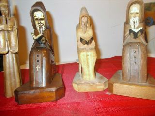 Vintage Carved Wooden Monk Figurines (4)