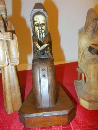 Vintage Carved Wooden Monk Figurines (4) 3