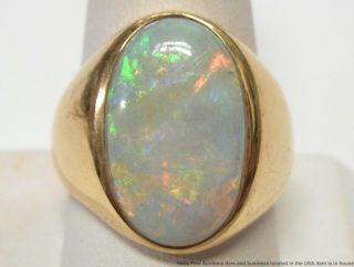 Massive 7ct Ultra Fiery Australian Opal Mens Ring 19.  4gr 14k Gold Vintage Sz11.  5