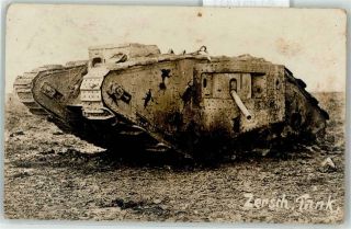 53051811 - German Wwi Destroyed British Mark Tank Rppc 1918 Wk I
