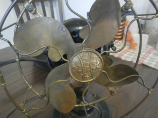Rare Antique Emerson Brass Desk Fan 19644 Little Parker Blade Design 3 Speeds 2