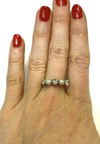 Antique Edwardian 18k Gold And Platinum Pearl And Diamond Ring Band Size 8.  5