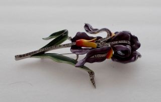 Vintage Crown TRIFARI Large Enameled Orchid Pin w/ Rhinestones Alfred Philippe 2