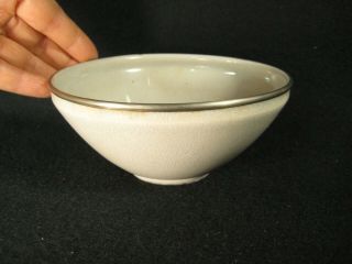 Vintage Japanese (c.  1930) Ceramic Chawan Tea Ceremony Bowl With Silver Rim