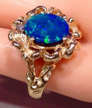 Vintage Black Opal & Diamond Ring In 14k Gold - & So Brilliant Size5
