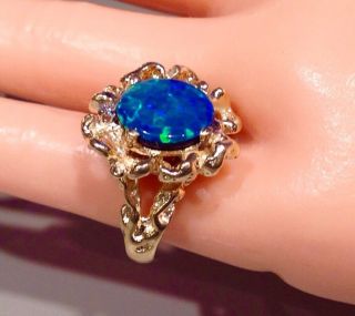 VINTAGE BLACK OPAL & DIAMOND RING IN 14k GOLD - & SO BRILLIANT Size5 3