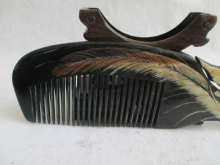 Exquisite Chinese Old Ox Horn Hand - Carved Comb a02 3
