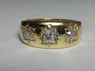 18ct Yellow Gold Antique 0.  82ct 3 Old Cut Diamond Gypsy Ring