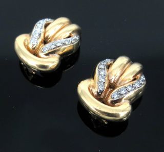 Vintage 1.  0ct Diamond & 14k Yellow Gold Knott Design Clip Earrings