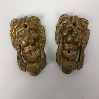 Two Vintage Lion Face Cart Iron Door Knocker