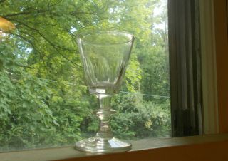1820s Pontiled Flint Glass Early Cordial Wine Glass 9 Cut Panels & Applied Base