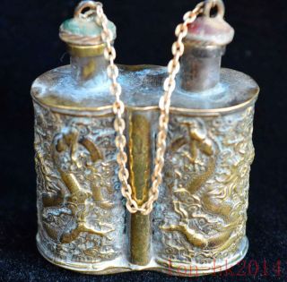 Tibet China Exorcism Collectable Handwork Old Copper Carve Dragon Snuff Bottles
