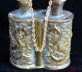 Tibet China Exorcism Collectable Handwork Old Copper Carve Dragon Snuff Bottles 2