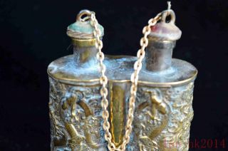 Tibet China Exorcism Collectable Handwork Old Copper Carve Dragon Snuff Bottles 3