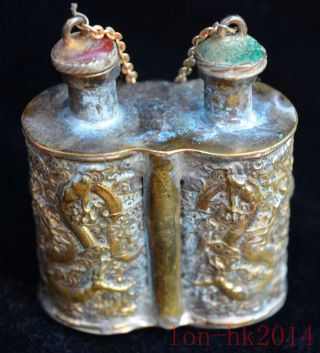 Tibet China Exorcism Collectable Handwork Old Copper Carve Dragon Snuff Bottles 5