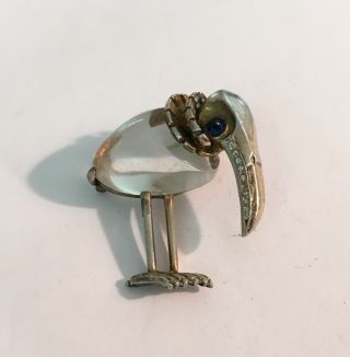 1940’s Sterling Trifari Jelly Belly Kiwi Bird Pin With Lucite Body