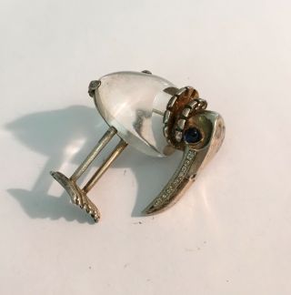 1940’s Sterling Trifari Jelly Belly Kiwi Bird Pin With Lucite Body 2