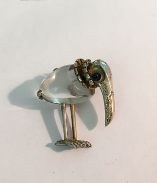 1940’s Sterling Trifari Jelly Belly Kiwi Bird Pin With Lucite Body 3