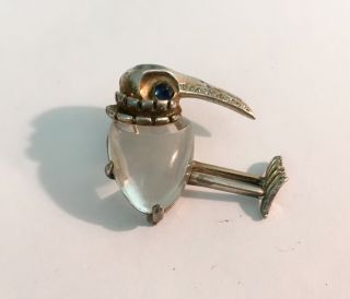 1940’s Sterling Trifari Jelly Belly Kiwi Bird Pin With Lucite Body 4