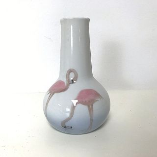 G Heubach Porcelain Vase With Hand Painted Flamingos In Water Decoration