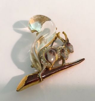 1940’s Sterling Coro Jelly Belly Squirrel Pin With Lucite And Enamel