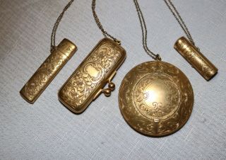 rare antique Victorian 1800 ' s gold gilt E.  A BLISS CO hand chased chatelaine 2