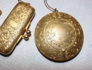 rare antique Victorian 1800 ' s gold gilt E.  A BLISS CO hand chased chatelaine 3