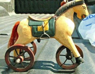 Antique Hand Painted Toy 3 - Wheel Wooden Horse