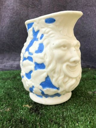 19thc Gothic Parian Pitcher Or Jug With Green Man & Holly Leaves C1880s