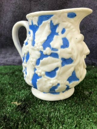 19thC GOTHIC PARIAN PITCHER or JUG WITH GREEN MAN & HOLLY LEAVES c1880s 2