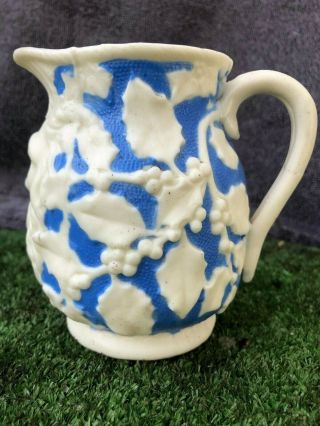 19thC GOTHIC PARIAN PITCHER or JUG WITH GREEN MAN & HOLLY LEAVES c1880s 5