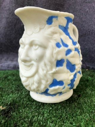 19thC GOTHIC PARIAN PITCHER or JUG WITH GREEN MAN & HOLLY LEAVES c1880s 6