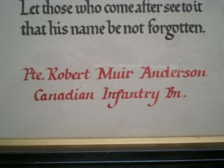 WW1 Memorial Scroll to Robert Muir ANDERSON,  5th Canadian Infantry Battalion 2