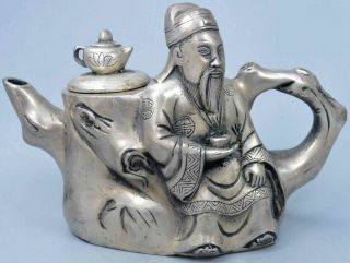 Collectable Handwork Miao Silver Carve Old Poet On The Root Exorcism Art Tea Pot