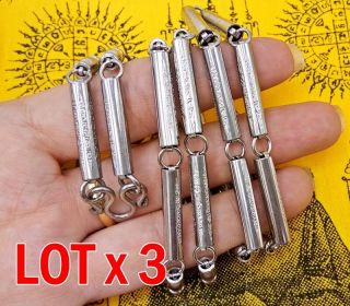 3 Thai Buddha Amulet Necklace Yantra 5 Stainless Chain Hook Pendant Magic Silver