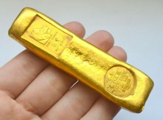 China Empire Dynasty Very Old Gold Plated Bar Cash Lion Antique - 201 Grams