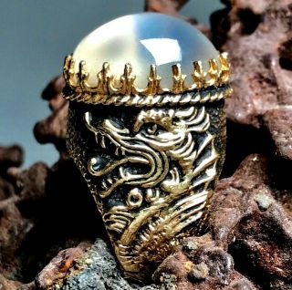 Fabulous Vintage Game Of Thrones - Ring Crown Dragon 14k Gold & Moonstone 7 3/4