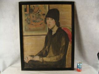 Antique American Impressionist Portrait Flapper Girl Oil Painting