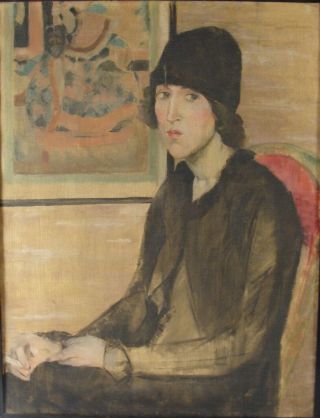 Antique American Impressionist Portrait Flapper Girl Oil Painting 2