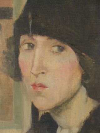 Antique American Impressionist Portrait Flapper Girl Oil Painting 8