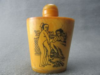 Old Chinese Master Hand - Painted Characters The Story Cattle Bone Snuff Bottle