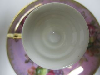 Vtg Royal Halsey Very Fine Porcelain Tea Cup Saucer Pedestal Gold Fruit RARE 8