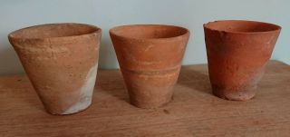 3 X Old Victorian Vintage Terracotta Plant Pots Garden Rare Small Seedling Pots