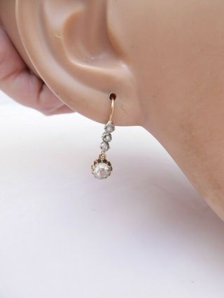 Fine Victorian 15ct rose gold 1.  70ct old mine rose cut diamond drop earrings 4