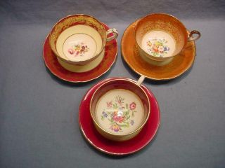 3 English Teacups & Saucers - Hammersley,  Aynsley,  Windsor