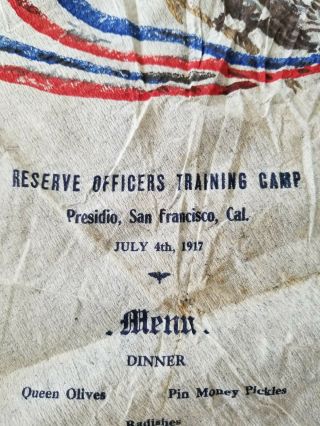 1917 Presidio San Francisco University of California ROTC Dinner Menu 2
