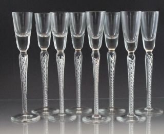 Antique Set Of 8 Air Twist Tall Stem Crystal Wine Cordial Glasses