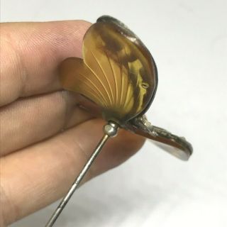 Antique Hat Pin Lovely Adorned Light Amber Butterfly Ready to Land on Your Hat. 10